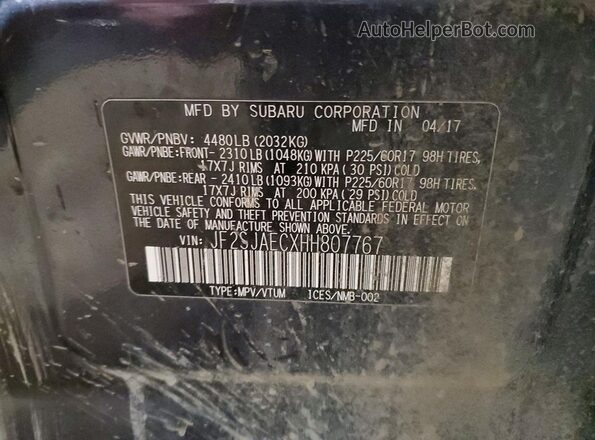 JF2SJAECXHH807767 2017 SUBARU FORESTER Charcoal Вид наклейки з VIN-кодом