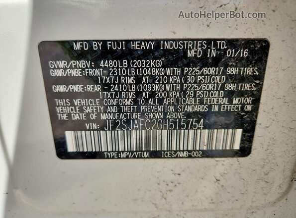 JF2SJAFC2GH515754 2016 SUBARU FORESTER Белый Вид наклейки с VIN-кодом
