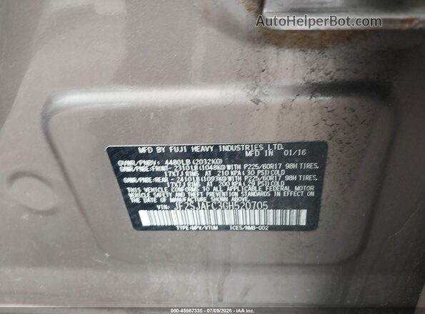 JF2SJAFC3GH520705 2016 SUBARU FORESTER Gold Widok komory silnika