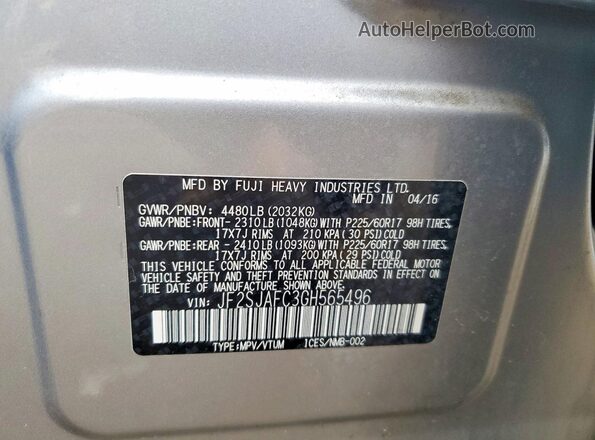 JF2SJAFC3GH565496 2016 SUBARU FORESTER Silver ძრავის განყოფილების ხედი