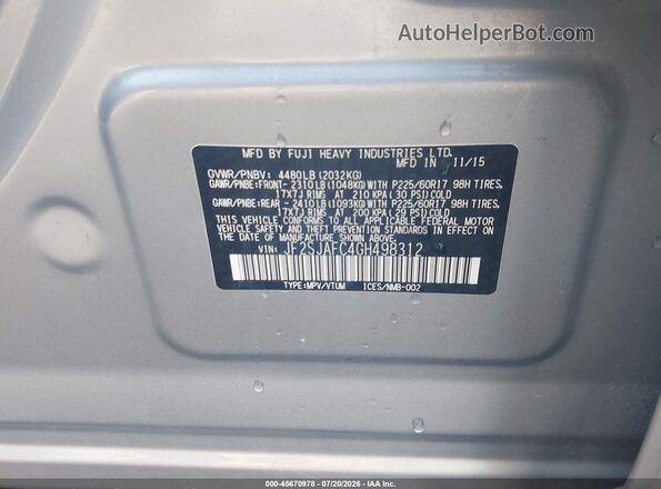 JF2SJAFC4GH498312 2016 SUBARU FORESTER Silver Engine compartment view