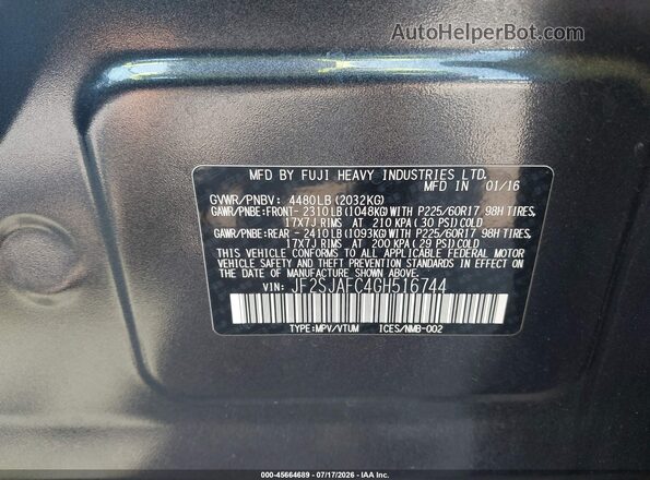 JF2SJAFC4GH516744 2016 SUBARU FORESTER Gray ძრავის განყოფილების ხედი