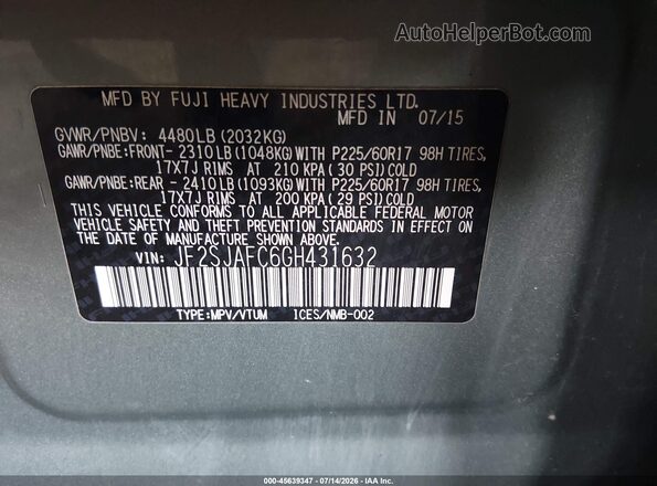 JF2SJAFC6GH431632 2016 SUBARU FORESTER Зеленый Вид подкапотного пространства