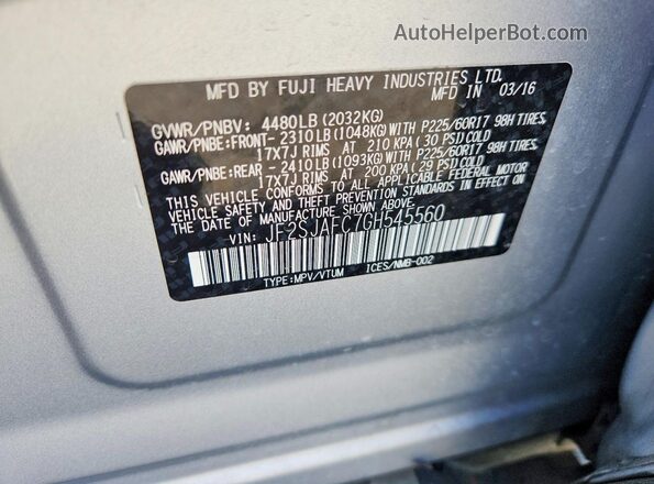JF2SJAFC7GH545560 2016 SUBARU FORESTER Blue Սալոնի 360 աստիճան տեսք