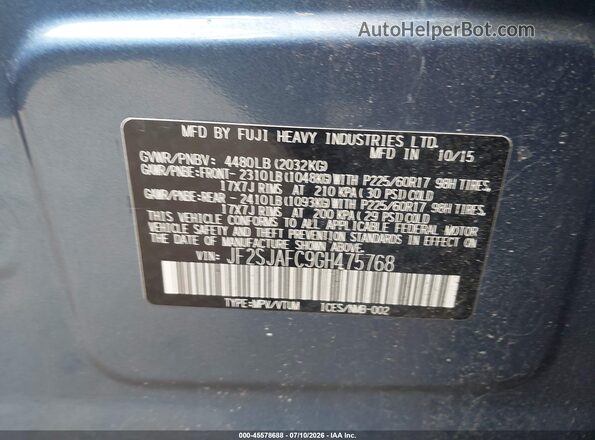 JF2SJAFC9GH475768 2016 SUBARU FORESTER Синий Вид подкапотного пространства