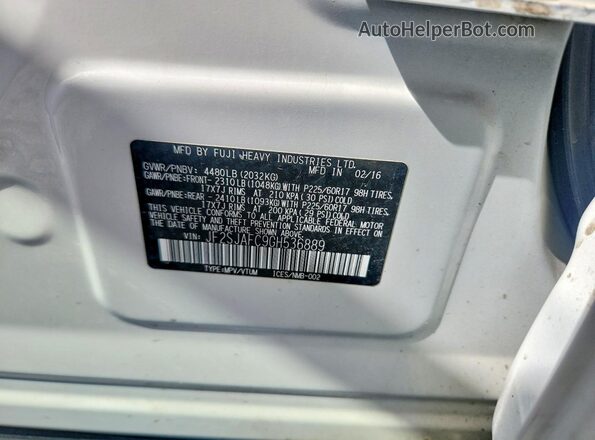 JF2SJAFC9GH536889 2016 SUBARU FORESTER White VIN კოდის სტიკერის ხედი