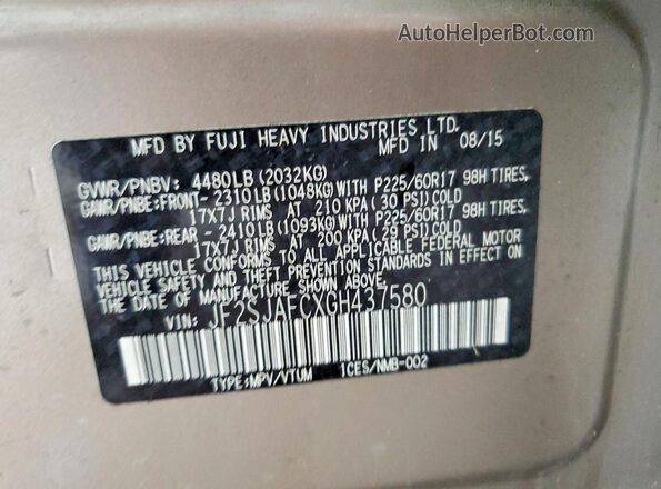 JF2SJAFCXGH437580 2016 SUBARU FORESTER Желто-коричневый Вид подкапотного пространства