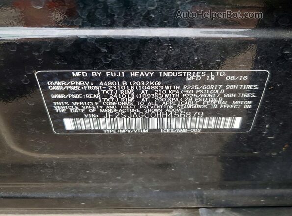 JF2SJAGC0HH456879 2017 SUBARU FORESTER Black Vista de la etiqueta del VIN