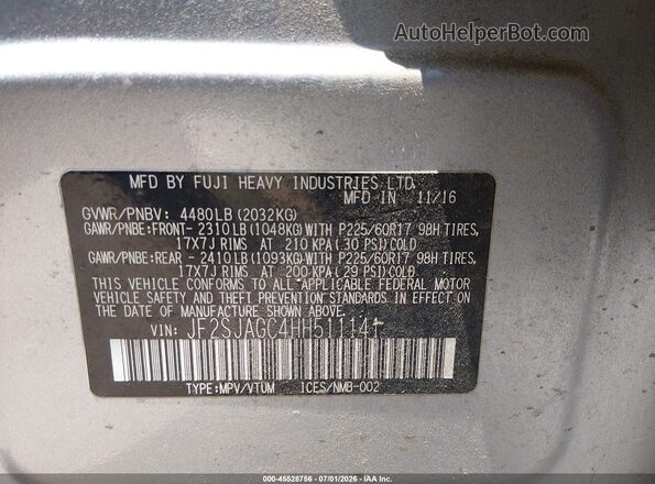 JF2SJAGC4HH511141 2017 SUBARU FORESTER Silver Շարժիչի բաժամունքի տեսք