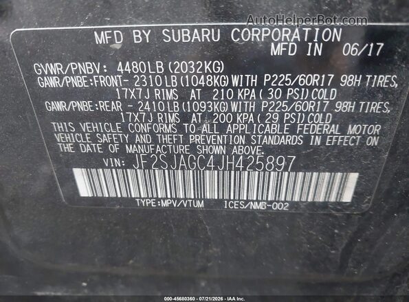 JF2SJAGC4JH425897 2018 SUBARU FORESTER Black Widok komory silnika