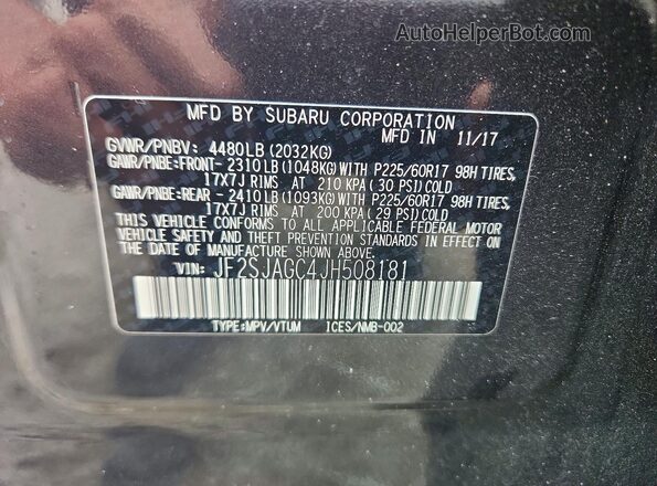 JF2SJAGC4JH508181 2018 SUBARU FORESTER Charcoal VIN կոդի պիտակի տեսք