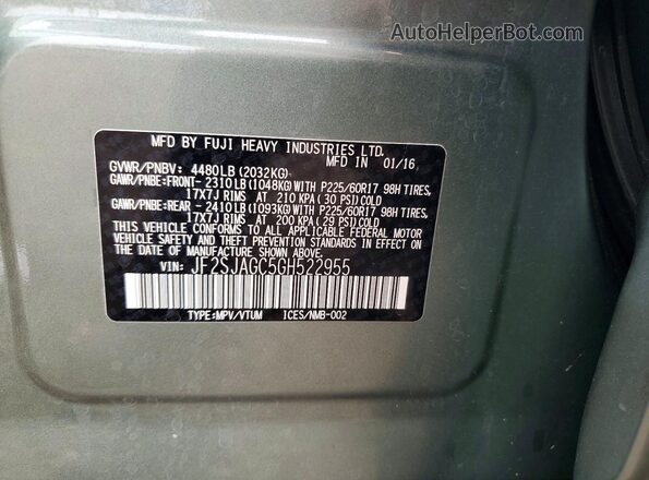 JF2SJAGC5GH522955 2016 SUBARU FORESTER Turquoise Widok komory silnika