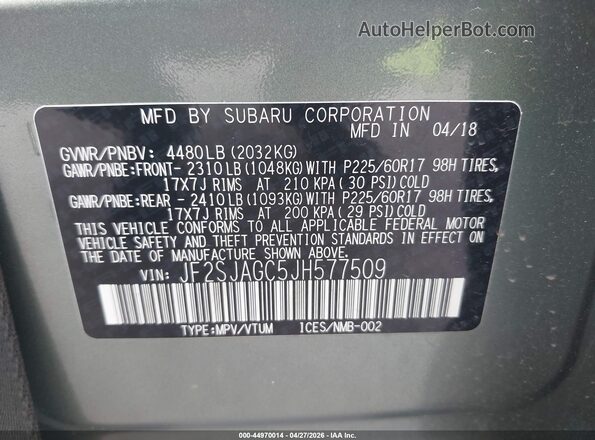 JF2SJAGC5JH577509 2018 SUBARU FORESTER Blue Widok komory silnika