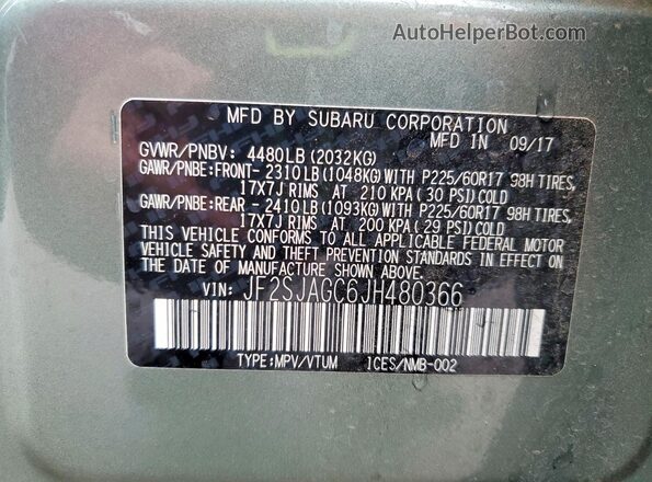 JF2SJAGC6JH480366 2018 SUBARU FORESTER Green Vista interior de 360 grados