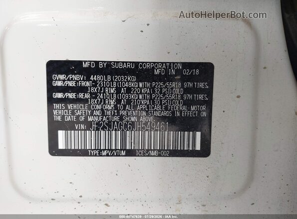 JF2SJAGC6JH549461 2018 SUBARU FORESTER White Engine compartment view
