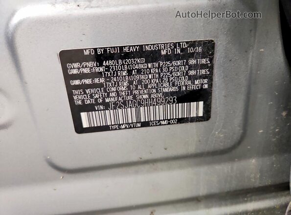 JF2SJAGC9HH499293 2017 SUBARU FORESTER Silver Widok naklejki z numerem VIN