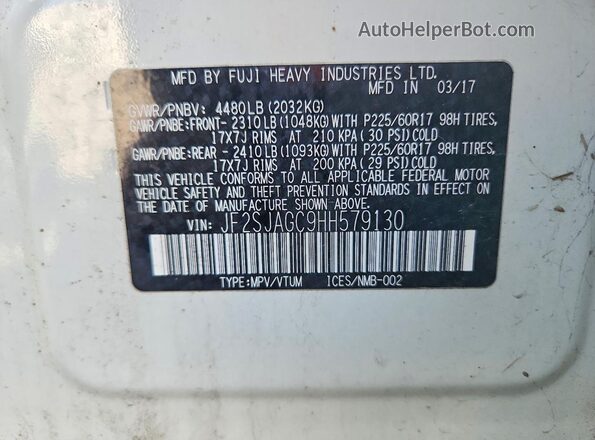 JF2SJAGC9HH579130 2017 SUBARU FORESTER Белый Вид подкапотного пространства