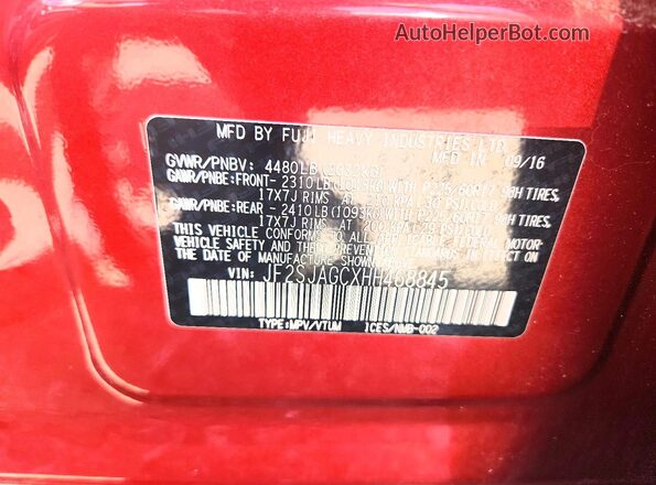 JF2SJAGCXHH468845 2017 SUBARU FORESTER Red VIN კოდის სტიკერის ხედი