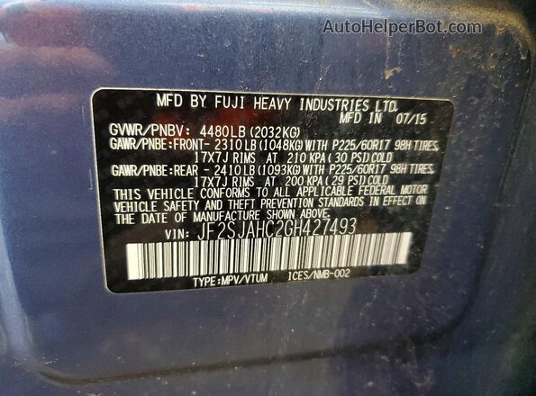 JF2SJAHC2GH427493 2016 SUBARU FORESTER Blue სალონის 360-გრადუსიანი ხედი