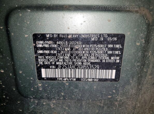 JF2SJAHC2GH553529 2016 SUBARU FORESTER Green VIN კოდის სტიკერის ხედი