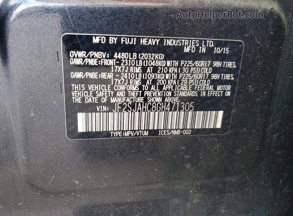 JF2SJAHC8GH471305 2016 SUBARU FORESTER Серый Вид подкапотного пространства