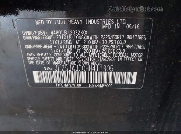 JF2SJAJC0HH411305 2017 SUBARU FORESTER Black Widok komory silnika