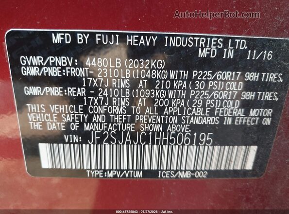 JF2SJAJC1HH506195 2017 SUBARU FORESTER Red Widok komory silnika