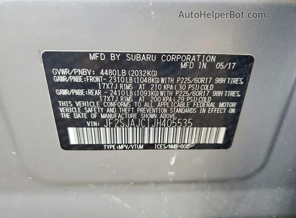 JF2SJAJC1JH405535 2018 SUBARU FORESTER Silver Панорамний вид салону 360°