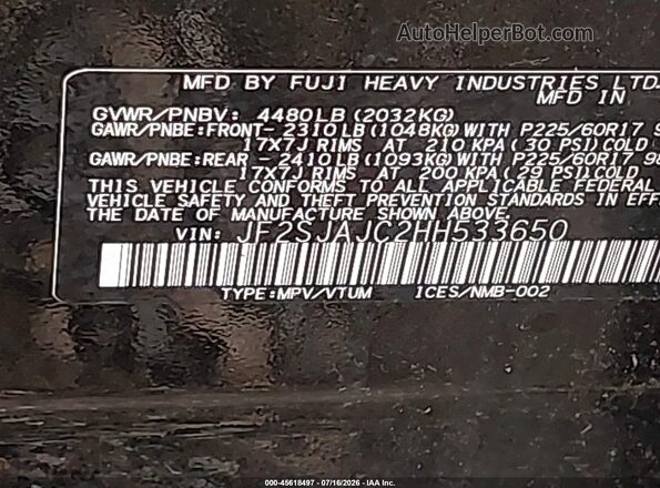 JF2SJAJC2HH533650 2017 SUBARU FORESTER Black Widok komory silnika
