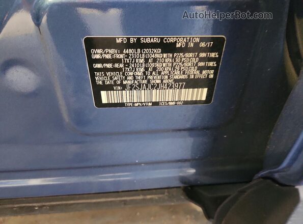 JF2SJAJC2JH423977 2018 SUBARU FORESTER Blue Widok naklejki z numerem VIN