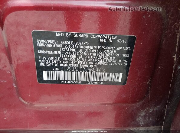 JF2SJAJC2JH609714 2018 SUBARU FORESTER Red Widok komory silnika