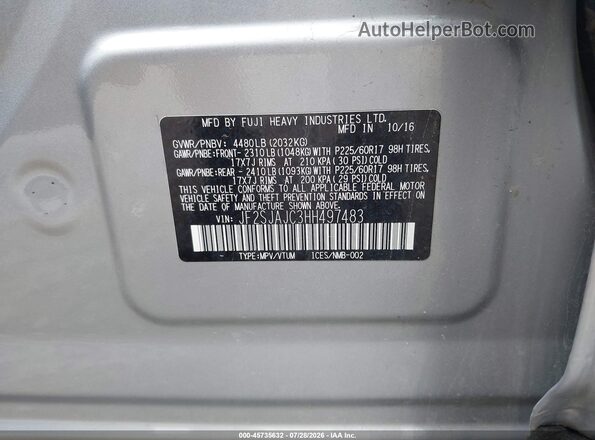 JF2SJAJC3HH497483 2017 SUBARU FORESTER Gray Widok komory silnika
