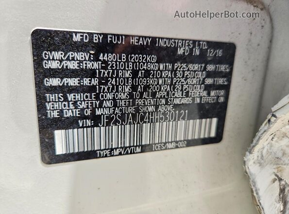 JF2SJAJC4HH530121 2017 SUBARU FORESTER White Շարժիչի բաժամունքի տեսք