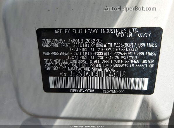 JF2SJAJC4HH548618 2017 SUBARU FORESTER White Vista del compartimento del motor