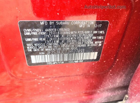 JF2SJAJC7JH527493 2018 SUBARU FORESTER Red Engine compartment view