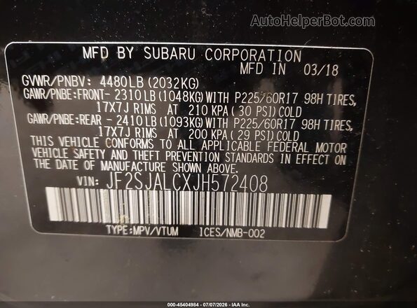 JF2SJALCXJH572408 2018 SUBARU FORESTER Dark Blue Շարժիչի բաժամունքի տեսք