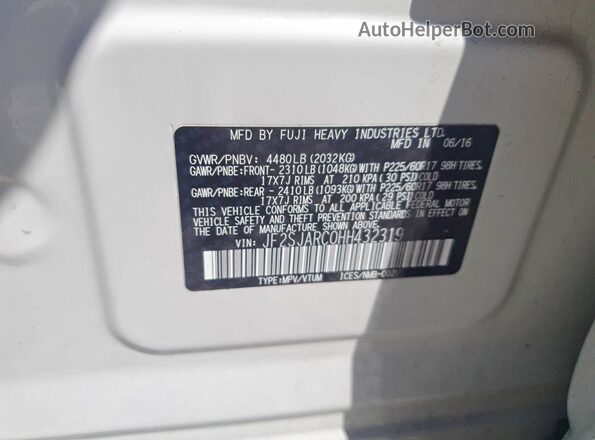 JF2SJARC0HH432319 2017 SUBARU FORESTER White Vista de la etiqueta del VIN