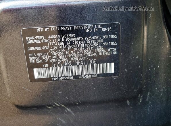 JF2SJARC1HH471906 2017 SUBARU FORESTER Black VIN sticker view
