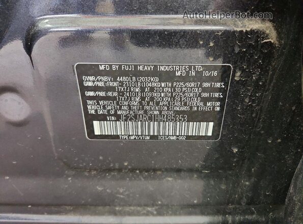 JF2SJARC1HH485353 2017 SUBARU FORESTER Gray VIN sticker view
