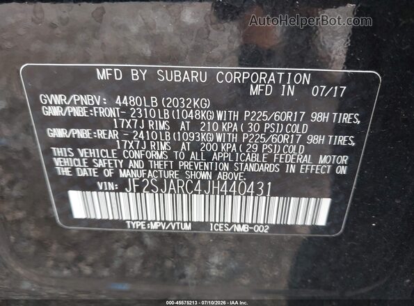 JF2SJARC4JH440431 2018 SUBARU FORESTER Black ძრავის განყოფილების ხედი