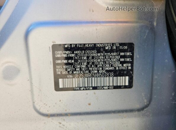 JF2SJARC5HH507838 2017 SUBARU FORESTER Silver VIN sticker view