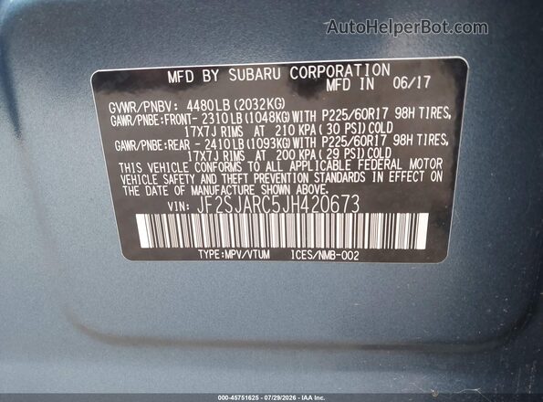 JF2SJARC5JH420673 2018 SUBARU FORESTER Blue Շարժիչի բաժամունքի տեսք
