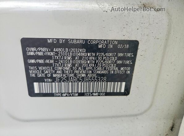 JF2SJARC5JH555328 2018 SUBARU FORESTER White Vista interior de 360 grados