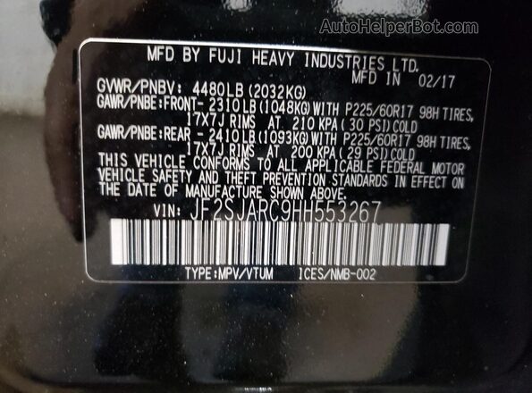 JF2SJARC9HH553267 2017 SUBARU FORESTER Черный Вид наклейки с VIN-кодом