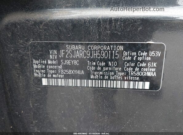 JF2SJARC9JH590115 2018 SUBARU FORESTER Gray 