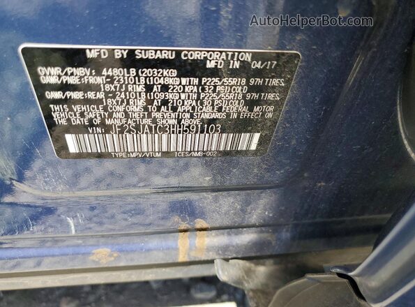 JF2SJATC3HH591103 2017 SUBARU FORESTER Blue Vista interior de 360 grados