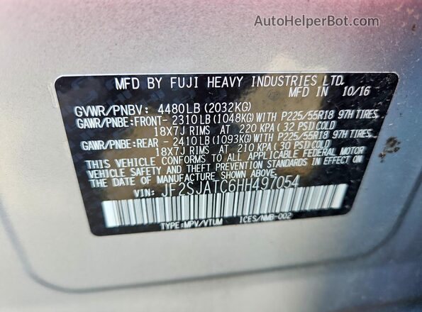 JF2SJATC6HH497054 2017 SUBARU FORESTER Silver VIN sticker view