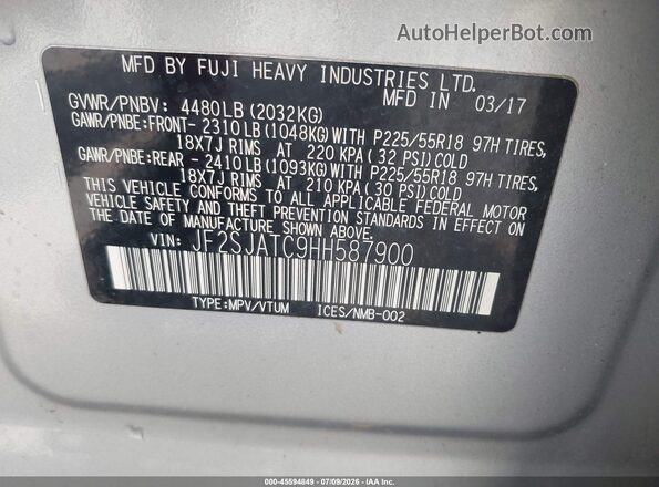 JF2SJATC9HH587900 2017 SUBARU FORESTER Silver Engine compartment view