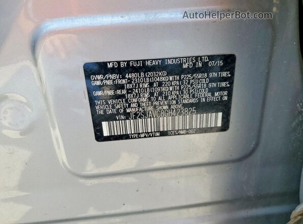 JF2SJAVC8GH423825 2016 SUBARU FORESTER Silver VIN კოდის სტიკერის ხედი