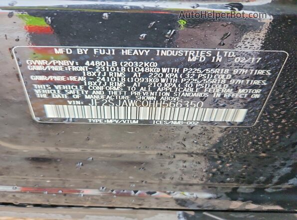 JF2SJAWC0HH566350 2017 SUBARU FORESTER Black Widok wnętrza 360 stopni
